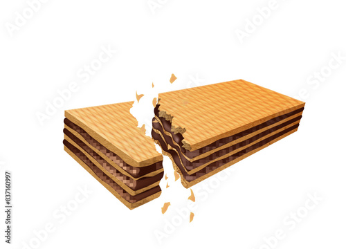 Chocolate wafer breaking, on a white background. Vector illustration