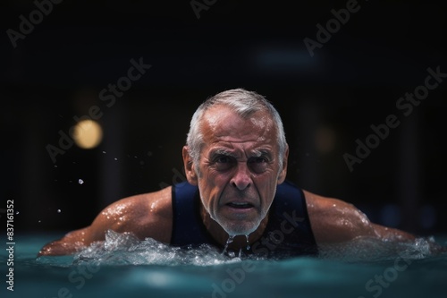 senior male swimmer doing breaststroke © alisaaa