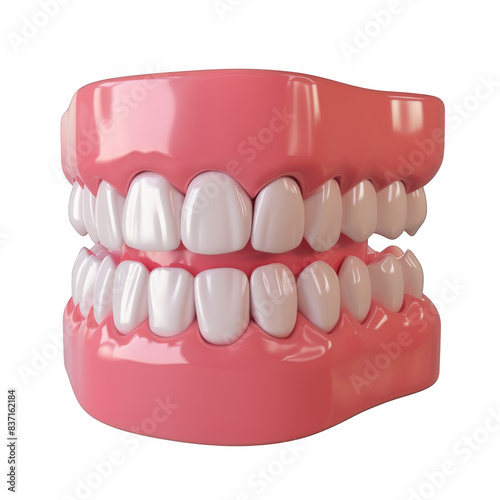 The 3D cartoon close-up of dentures highlights the details and shapes, emphasizing the importance of oral health and cosmetic dentistry isolated on transparent background cutout png