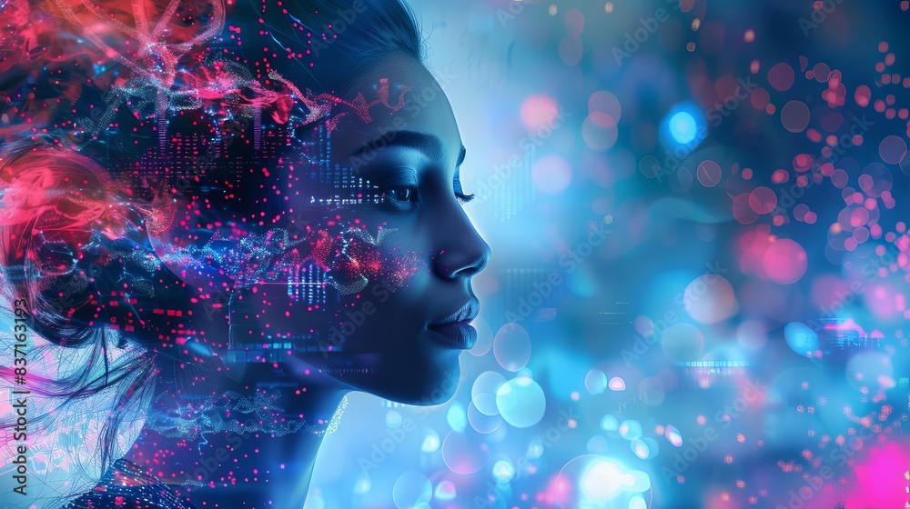futuristic woman portrait with ai and technology elements abstract cosmic background digital painting futuristic woman portrait with ai and technology elements abstract cosmic background digital painting