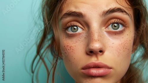 Fatigued Young Woman with Dark Circles Under Her Eyes, Perfect for Health and Wellness Concepts Generative AI
