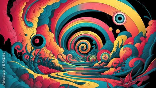 Espiral de colores: Un remolino de formas onduladas y elementos abstractos que capturan la imaginación