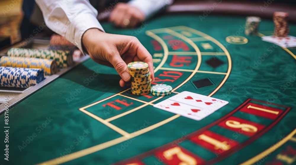 Blackjack enthusiasts discussing winning strategies at the casino table Blackjack enthusiasts discussing winning strategies at the casino table