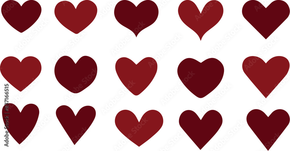Hand-Drawn Style Vector Pattern of Bordeux and Red Heart Shapes on White Background Love Collection Hand-Drawn Style Vector Pattern of Bordeux and Red Heart Shapes on White Background Love Collection