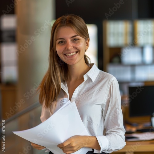 Free Download Happy Office Administrator with Papers Generative AI - GFXLoad
