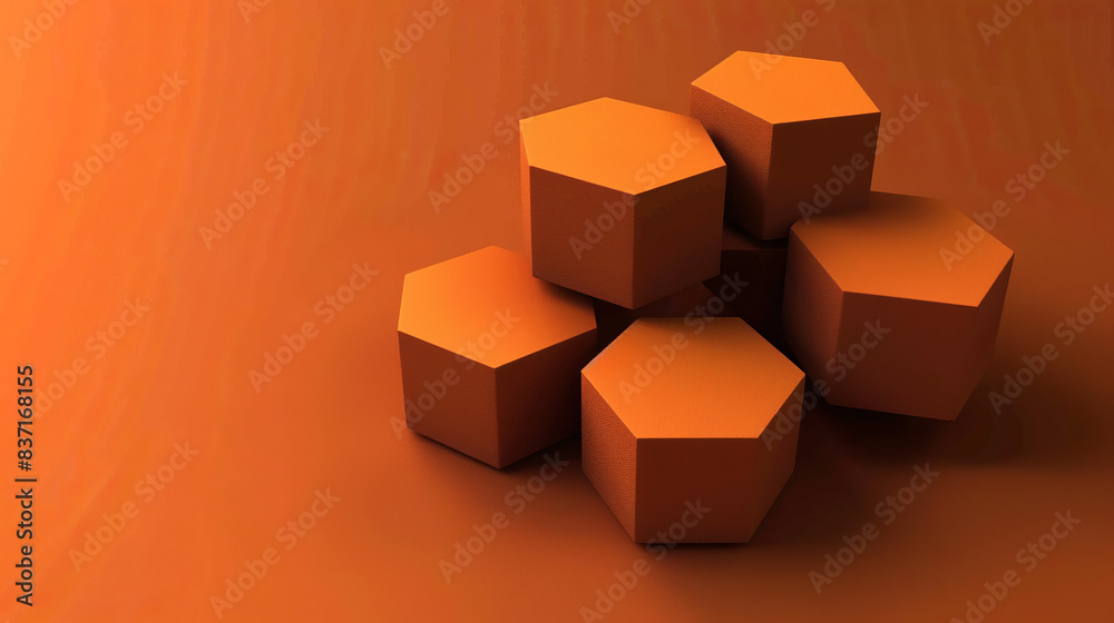 Abstract Hexagonal Shapes podiums in a Minimalist Orange Gradient Setting, Orange copy space Abstract Hexagonal Shapes podiums in a Minimalist Orange Gradient Setting, Orange copy space