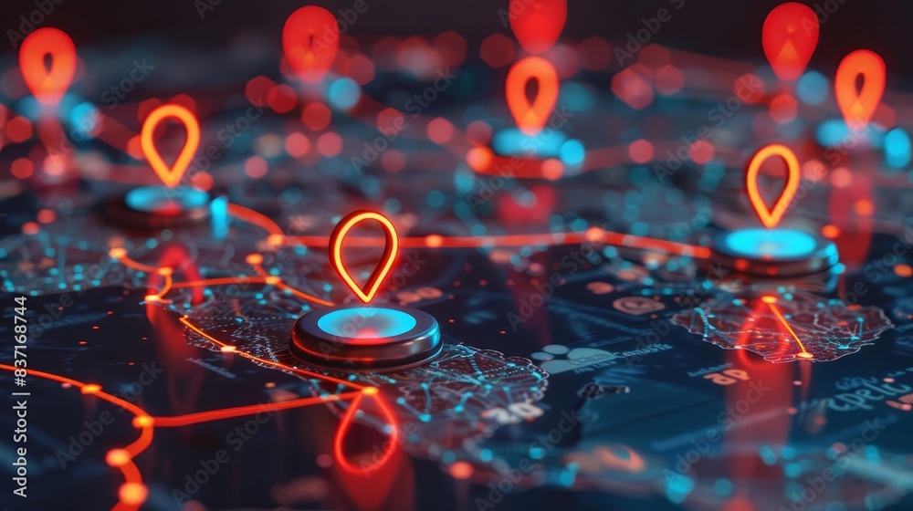 mobile devices leaving digital footprints on world map geolocation tracking concept
