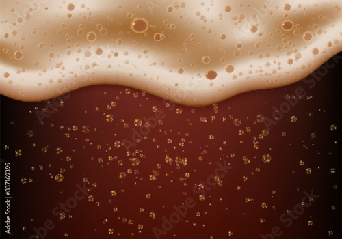 Dark beer foam and bubbles. Vector realistic background