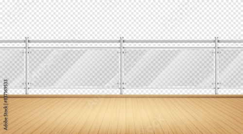 Empty wooden modern balcony or terrace isolated on transparent background.