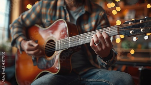 beautiful musician playing guitar 