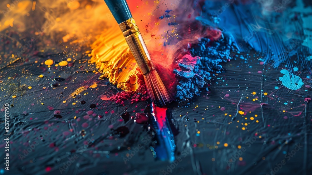 Fototapeta premium Texture and color blend in an abstract explosion from a paintbrush's touch.