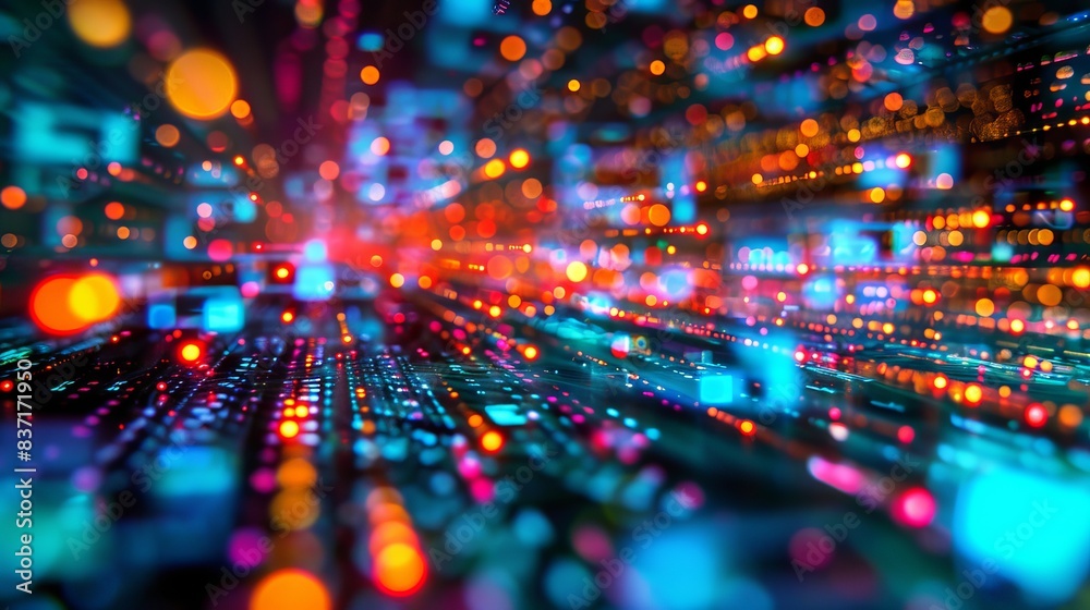 The binary heartbeat of technology, illustrated through streams of light and color in a digital landscape. The binary heartbeat of technology, illustrated through streams of light and color in a digital landscape.