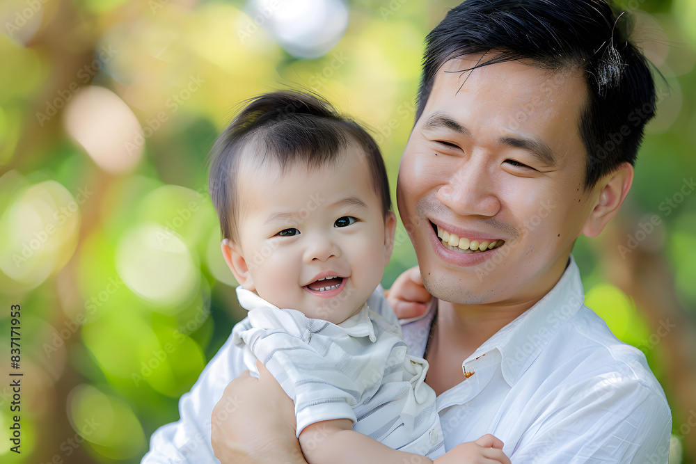 Happy asian father and child are hugging. Happy father's day. Happy asian father and child are hugging. Happy father's day.