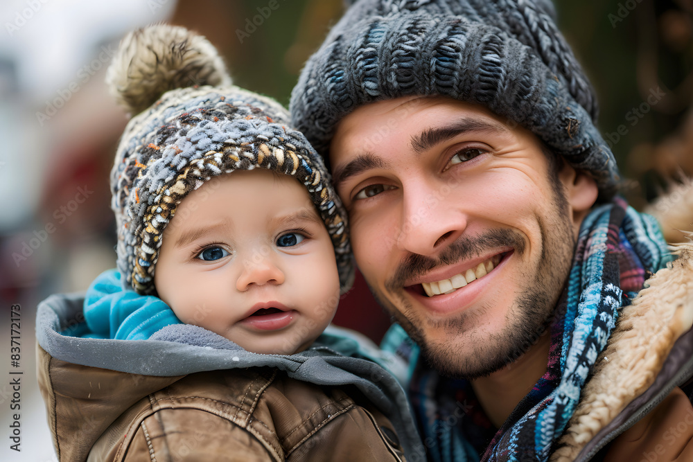 Obraz premium Happy father and child are hugging. Happy father's day.