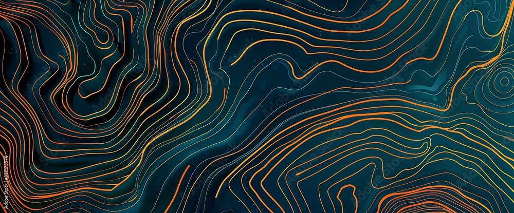 Fototapeta premium Luxury Gold Abstract Line Art Background. Mountain Topographic Map with Golden Lines for Wallpaper, Fabric, Packaging, Web, and More