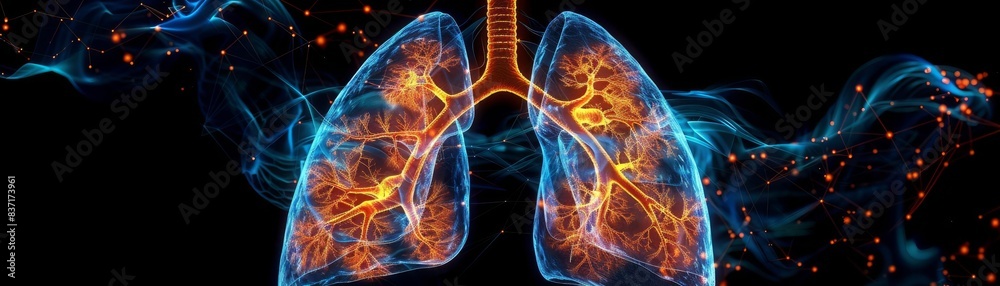 Obraz premium Dynamic and educational view of lung anatomy in action, using advanced graphics to highlight respiratory health and medical findings