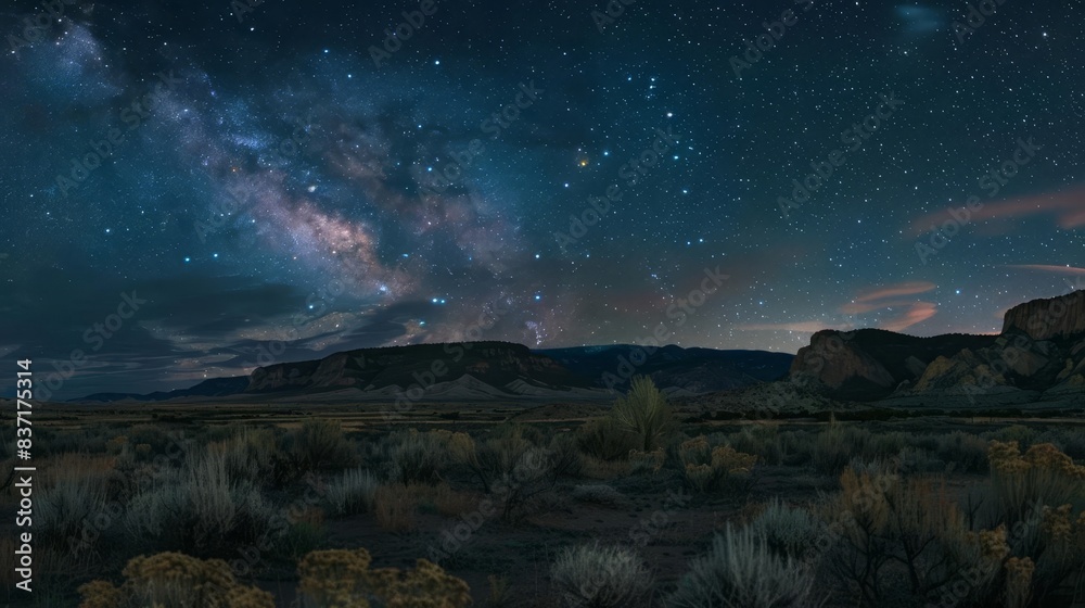 starry night sky over vast desert landscape serene wilderness scene