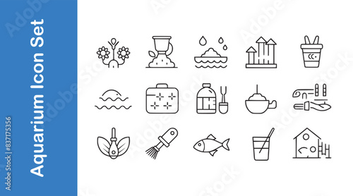Clean your aquarium day icon set.