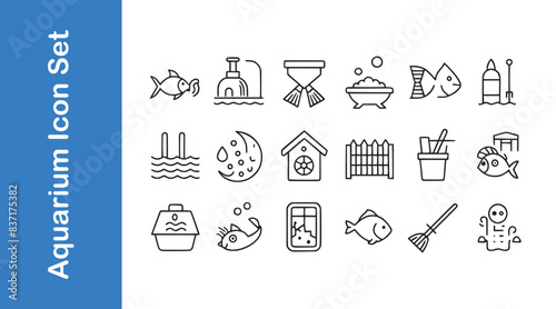 Clean your aquarium day icon set.