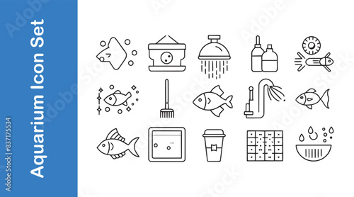 Clean your aquarium day icon set.