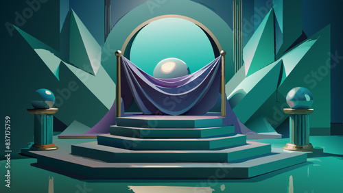 Futuristic Crystal Ball Exhibit in Surreal Museum Setting