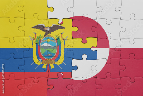 puzzle with the colourful national flag of greenland and flag of ecuador.