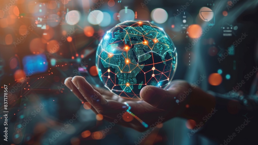 An ethereal globe of connectivity cradled in a human hand, depicting the digital influence on a global scale. An ethereal globe of connectivity cradled in a human hand, depicting the digital influence on a global scale.