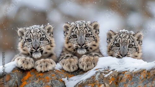 three snow leopard cubs