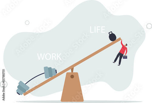 frustrated businessman on small life compare to heavy work burden.flat vector illustration.
