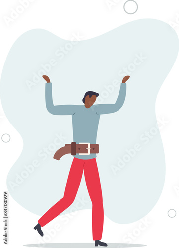broke or bankruptcy businessman tighten or squeezing his belt.flat vector illustration.