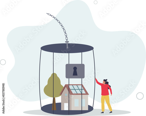 Mortgage payment problem, housing debt in economic crisis.flat vector illustration.