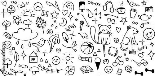 Set of doodles. Hand drawn doodles. Stickers for bullet journal or coloring book.