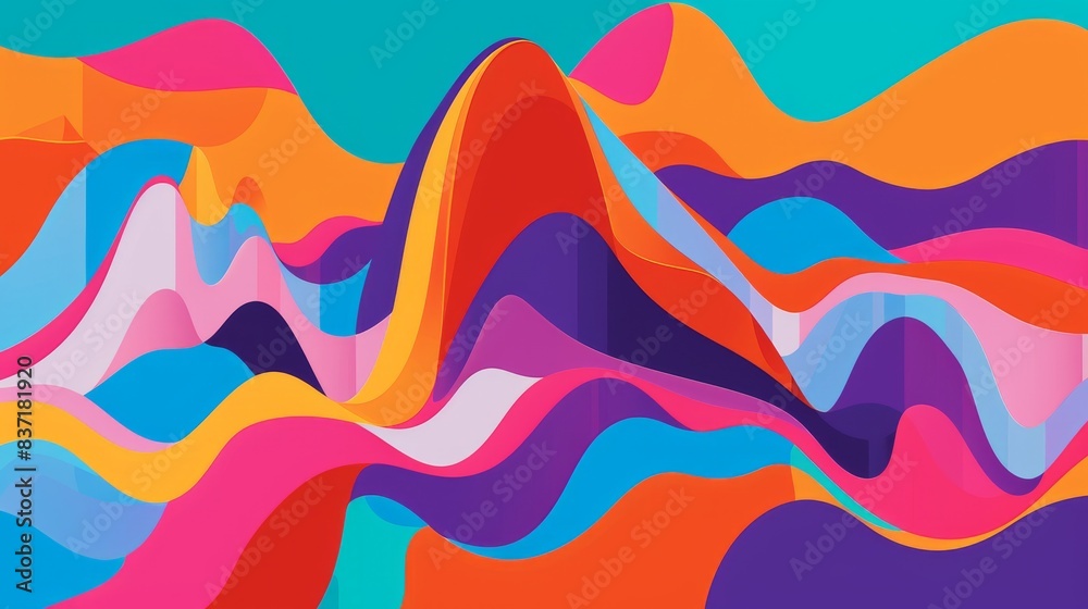 Fototapeta premium A vibrant and eye-catching visual inspired by pop art, where undulating stock charts are presented as waves in vibrant colors, symbolizing dynamism and emotional involvement in the trading process -