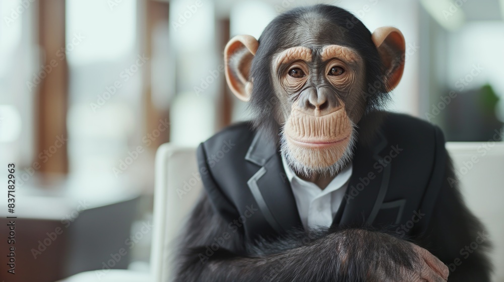 Monkey in a business suit, office environment. Monkey in a business suit, office environment.
