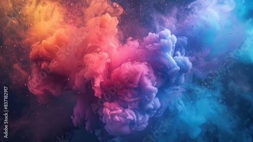 Ethereal and dynamic clouds of smoke with vibrant colors create an artistic background, perfect for adding a sense of motion and energy to visual projects. photo