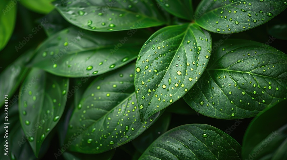 closeup tropical nature view of green leaf and palms background. Flat lay, dark nature concept, tropical leaf, copy space
