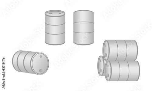 barrel vector set. silver Steel Glossy Metal Enamel Barrel. vector illustration isolated on white background.