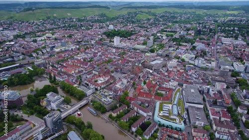 Aerial of the old downtown Heilbronn on spring day around noon.	 photo