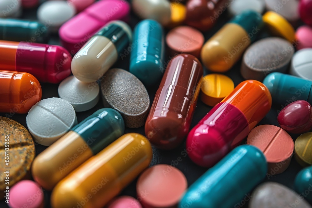 Close Up of Many Different Colored Pills