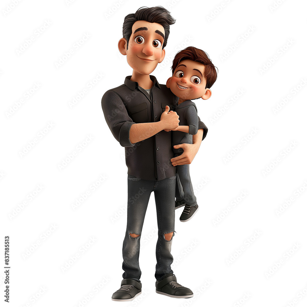 Fototapeta premium man holding child in his arms, father holding his son in his arms, Father's Day
