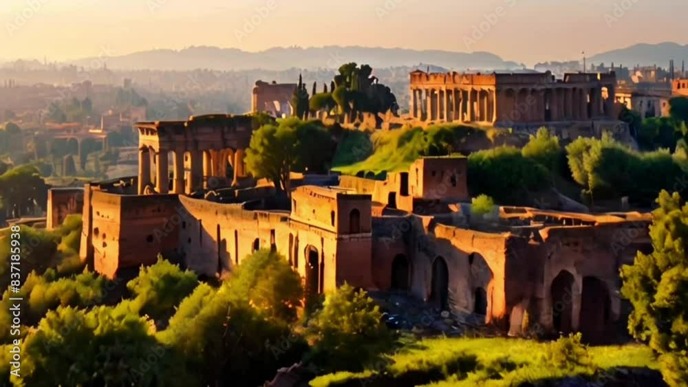 Palatine Hill atmosphere in the morning, smooth looping video animation Palatine Hill atmosphere in the morning, smooth looping video animation