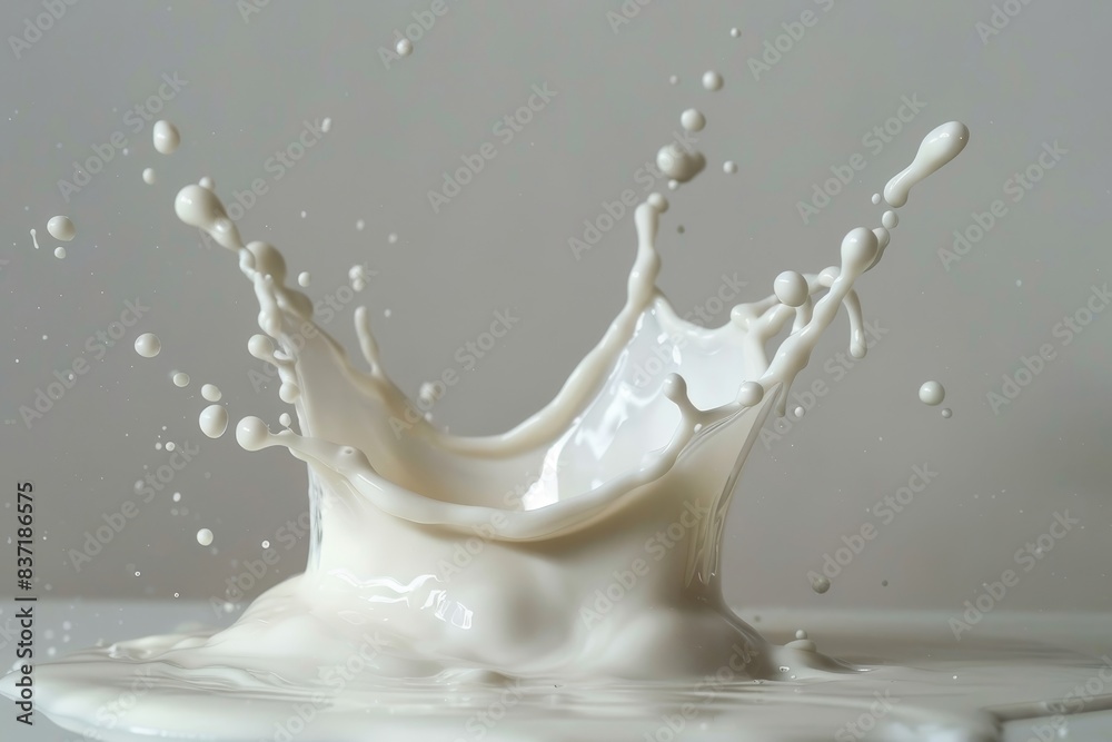 Milk splash on white background, pouring refreshing dairy liquid drink concept for design projects Milk splash on white background, pouring refreshing dairy liquid drink concept for design projects