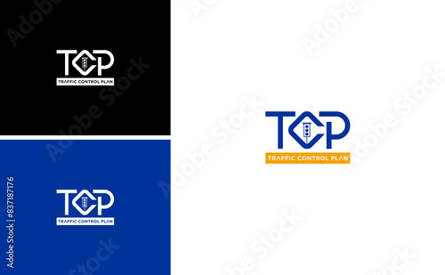 Traffic light logo design template. initial TCP logo with stoplight icon