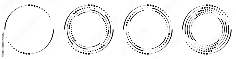 Abstract geometric design featuring a circle swirl shape with spiral lines. Radial spinning halftone form. For posters, banners, logos, icons, presentations, and booklets. Vector illustration. Abstract geometric design featuring a circle swirl shape with spiral lines. Radial spinning halftone form. For posters, banners, logos, icons, presentations, and booklets. Vector illustration.