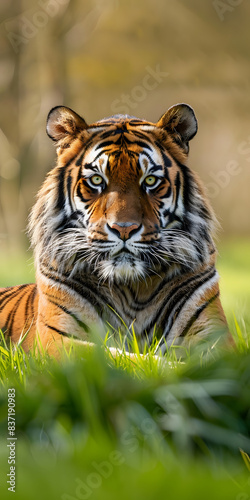 Tigre Majestoso Descansando na Grama