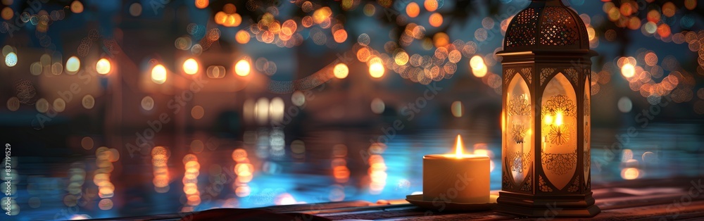 Enchanting Nighttime Lantern and Mosque Scene Enchanting Nighttime Lantern and Mosque Scene