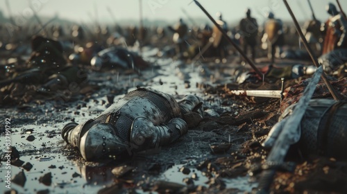Obraz na płótnie After Epic Battle Bodies of Dead, Massacred Medieval Knights Lying on Battlefield w salonie