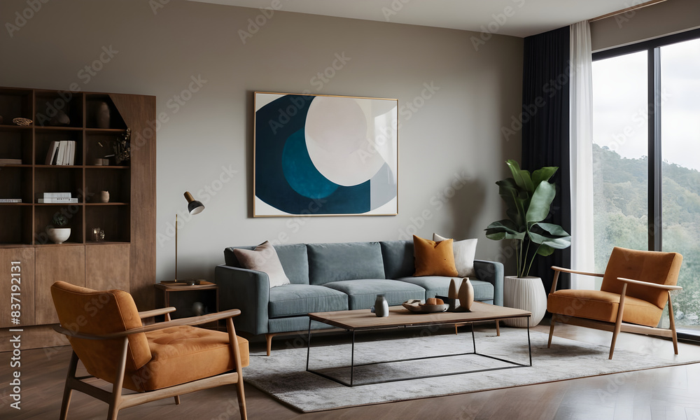 Interior designer is adding the final details to a client's living room, ensuring that the space is both fashionable and practical Interior designer is adding the final details to a client's living room, ensuring that the space is both fashionable and practical