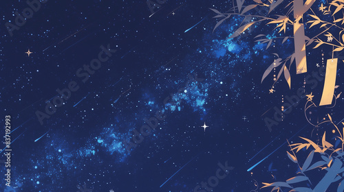 七夕の短冊と美しい星空