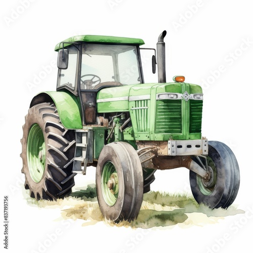 A green tractor with a white stripe on the side